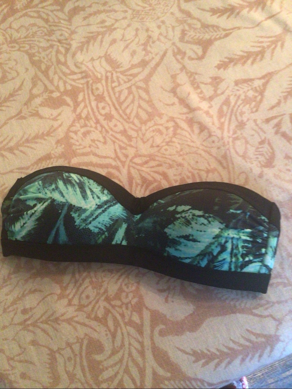 Athleta Black Bikini Top with Teal Print